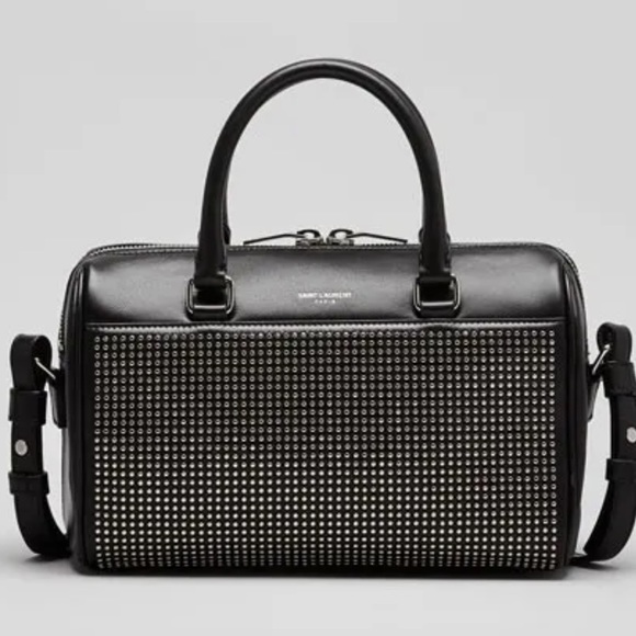 Yves Saint Laurent YSL Black Studded Duffel 6 Shoulder Bag Purse Silver - Picture 2 of 16